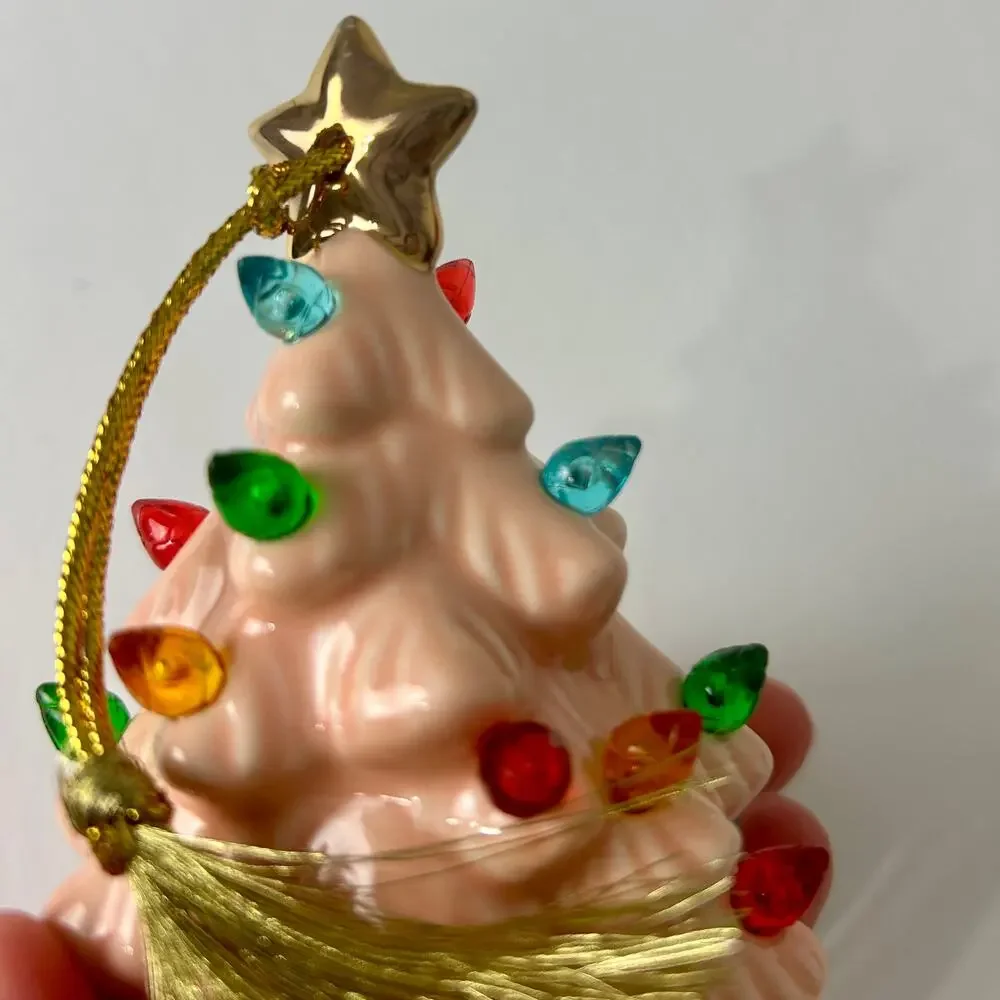 Lenox Treasured Traditions Pink Christmas Tree Ornament Light Up NIB